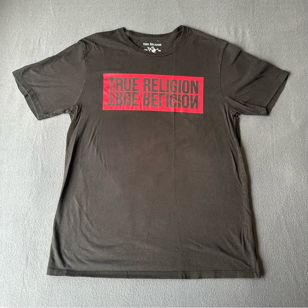 True Religion TR Reflection Mens Medium Short Sleeve T-Shirt Black Mirror Logo